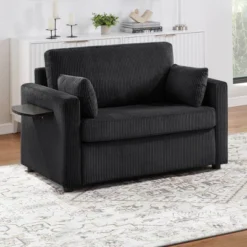 Whisen Twin Sofa Bed & Sleeper Sofa With Foldable Mattress, Side Table, Storage Pocket And USB Ports -Baxton Studio Sale Shop GUEST dbeb11cb cc0e 4431 a10e 0bf441d44579