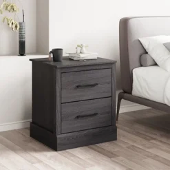Costway 2 Drawer Nightstand Bedside Table Compact Sofa End Table Dark Grey Oak/Walnut