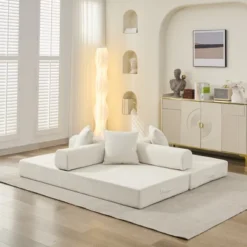 Floor Sofa Bed Chenille Upholstered Sofa Convertible Folding Mattress Couch Sleeper Sofa, Beige/Black/Green/Blue - ModernLuxe -Baxton Studio Sale Shop GUEST dc81b668 0280 4982 b0b9 fe2b13cf767c