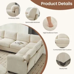 Hyleory 115" Corduroy Oversized Modular Sectional Sofa, U Shaped Couch, Large 8 Seater Corner Sofa For Living Room, Office, Spacious Space -Baxton Studio Sale Shop GUEST dcc97b84 af29 4987 9192 1a2b44fb8ef0