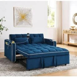 CAVINAS Velvet Pull-Out Sofa Bed, Versatile Foldable Sofa, Modern Loveseat Sofa With Usb Port/Ashtray/Swivel Phone Stand, Sleeper Sofa Couch -Baxton Studio Sale Shop GUEST dcdf7045 c7de 4dd6 8da7 2365bea5167d