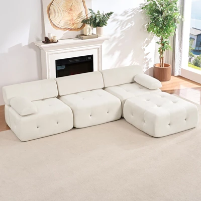 Mjkone L-Shaped Velvet 3-Seater Modular Sectional Sofa With Ottoman, Convertible Sofa Couches With Rivet Trim 1 Mjkone L-Shaped Velvet 3-Seater Modular Sectional Sofa With Ottoman, Convertible Sofa Couches With Rivet Trim