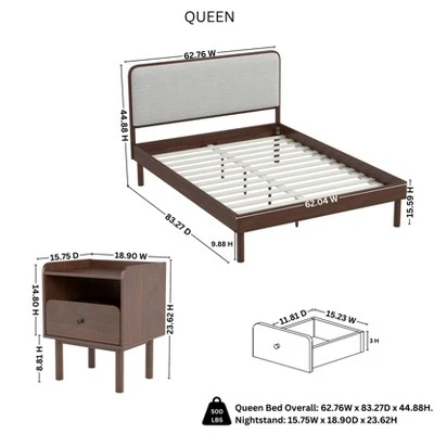 Roundhill Furniture Wyller 2-Piece Bedroom Set, Platform Bed With Nightstand, Natural Walnut, Queen 14 Roundhill Furniture Wyller 2-Piece Bedroom Set, Platform Bed With Nightstand, Natural Walnut, Queen - Image 14