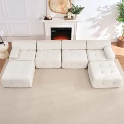 Mjkone U-Shaped Velvet Modular Sectional Sofa With Free Combination Ottoman,Convertible 4-Seater Sofa With Rivet Trim 21 Mjkone U-Shaped Velvet Modular Sectional Sofa With Free Combination Ottoman,Convertible 4-Seater Sofa With Rivet Trim -Baxton Studio Sale Shop GUEST de02c358 cf74 4235 82d8 299a989aed8c