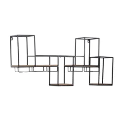 Metal Geometric 7 Bottle Wall Wine Rack With 5 Glass Holder Slots Black - Olivia & May -Baxton Studio Sale Shop GUEST de075b00 3f87 4baf 842d f06331d195c7