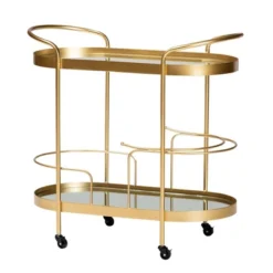 Kamal Glam Brushed Metal And Mirrored Glass 2 Tier Mobile Wine Bar Cart Gold - Baxton Studio 24 Kamal Glam Brushed Metal And Mirrored Glass 2 Tier Mobile Wine Bar Cart Gold - Baxton Studio -Baxton Studio Sale Shop GUEST de442c1b 7362 4bd1 8b2e ff4632c874fc