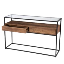 Slehidi Glass Top Console Table With Storage Black/Natural - Aiden Lane -Baxton Studio Sale Shop GUEST de6b2bc2 cb51 4351 8347 7a2842218e73