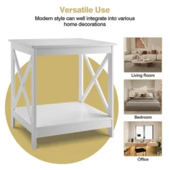 Tangkula Set Of 2 Accent End Table 2-Tier Sofa Side Table Nightstand W/ X-Shaped Frame White -Baxton Studio Sale Shop GUEST de9da72f 0496 4c5d 9a5b c3db4da4071a
