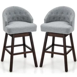 Costway Set Of 2 Swivel Bar Stools Tufted Bar Height Pub Chairs With Rubber Wood Legs Grey/Beige -Baxton Studio Sale Shop GUEST ded07611 9cea 4b0a aada 2f489a2981ee