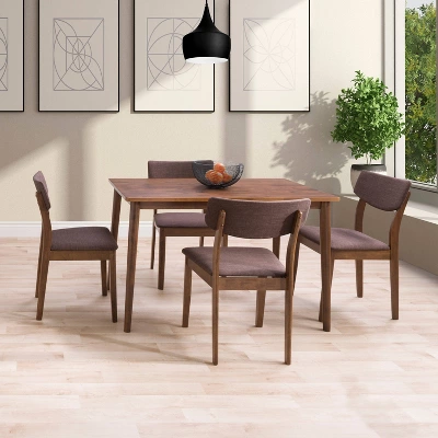 5pc Branson Wood Dining Set Walnut Stain - CorLiving 1 5pc Branson Wood Dining Set Walnut Stain - CorLiving