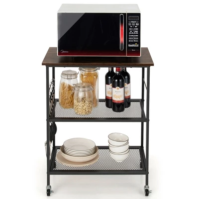 Costway 3-Tier Kitchen Serving Cart Utility Standing Microwave Rack W/ Hooks 9 Costway 3-Tier Kitchen Serving Cart Utility Standing Microwave Rack W/ Hooks - Image 9