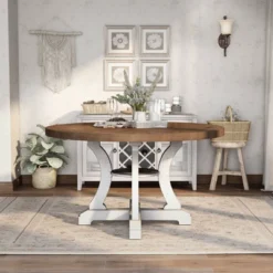 7pc Lexin Rustic Round Dining Table Set Distressed White/ Distressed Dark Oak - MiBasics -Baxton Studio Sale Shop GUEST df11a36c 6139 4aa7 9569 c1e242213862