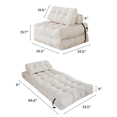 MAXYOYO Corduroy Folding Sofa Bed, Convertible Sleeper Chair With Pillow Foldable Mattress With Back Support 2 MAXYOYO Corduroy Folding Sofa Bed, Convertible Sleeper Chair With Pillow Foldable Mattress With Back Support - Image 2