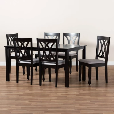 7pc Reneau Upholstered Wood Dining Set Sand Gray/Espresso - Baxton Studio 6 7pc Reneau Upholstered Wood Dining Set Sand Gray/Espresso - Baxton Studio - Image 6