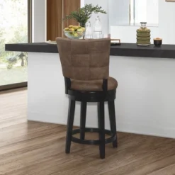 26" Kaede Wood And Upholstered Swivel Counter Height Barstool Black/Chestnut - Hillsdale Furniture