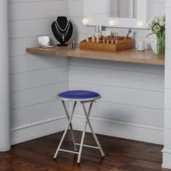 Hastings Home 18-Inch Padded Portable Folding Stool Stool With 300lb Capacity, Royal Blue