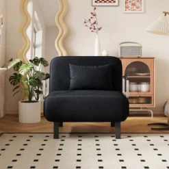 CAVINAS Convertible Sofas, Velvet Loveseat Sofa Bed, Tri-Fold Sofa Bed With Adjustable Backrest & Pillow, Leisure Chaise Lounge Couch For Living Room