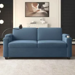 Sleeper Loveseat With Full-Size Mattress, Sofa With USB Ports And Cup Holders, Sofa Bed With Steel Frame And Corduroy Cushion-Baofuwish -Baxton Studio Sale Shop GUEST dfefec65 e698 4e18 9e03 55804087a864