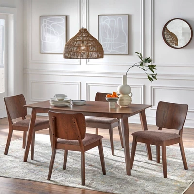 Buylateral Set Of 2 Bernard Curved Panel Back Corduroy Seat Dining Chairs Walnut: Rubberwood Frame, Polyester Upholstery, Spot Clean 2 Buylateral Set Of 2 Bernard Curved Panel Back Corduroy Seat Dining Chairs Walnut: Rubberwood Frame, Polyester Upholstery, Spot Clean - Image 2