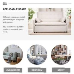 Modern 61" Large-Size Fabric Sofa Bed With Adjustable Backrest, Storage Pockets, Reinforced Iron Frame, Ideal For Bedroom, Apartment, Dorm -Baxton Studio Sale Shop GUEST e0a1151c e416 4862 a5f2 57dc019b3c9a