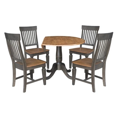 5pc 42" Round Dual Drop Leaf Dining Table With 4 Slat Back Chairs Hickory/Washed Coal - International Concepts 6 5pc 42" Round Dual Drop Leaf Dining Table With 4 Slat Back Chairs Hickory/Washed Coal - International Concepts - Image 6