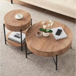 Round Coffee Table With Drawers Circle Living Room Table Wood Accent Coffee Table -Baxton Studio Sale Shop GUEST e11f358c 24fb 487c b9e3 975fac280181