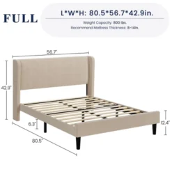 Garvee Queen Upholstered Bed Frame With Wingback Headboard, Luxurious Velvet Upholstery Platform Bed, Wooden Slat Support, Box Spring Optional