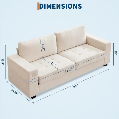 90'' Loveseat Sofa Modern Chenille Upholstered Love Seat Featuring USB Charging Ports 6 90'' Loveseat Sofa Modern Chenille Upholstered Love Seat Featuring USB Charging Ports - Image 6