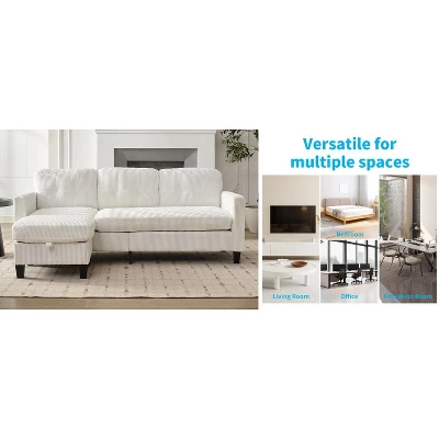 Mjkone 76" Convertible L-Shaped Sectional Sofa With Storage Ottoman,Corduroy 3-Seater Couch 3 Mjkone 76" Convertible L-Shaped Sectional Sofa With Storage Ottoman,Corduroy 3-Seater Couch - Image 3