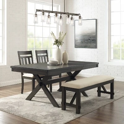 Hayden 4pc Extendable Dining Set With Bench And 2 Slat Back Chairs Slate - Crosley 1 Hayden 4pc Extendable Dining Set With Bench And 2 Slat Back Chairs Slate - Crosley