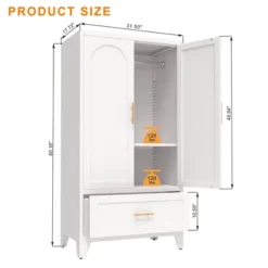 KTMBDW Metal Armoire Wardrobe Closet With Doors And Shelves, 60" Tall Freestanding Wardrobe Cabinet For Hanging Clothes, Large Closet With Hanging Rod -Baxton Studio Sale Shop GUEST e2c35eba 933a 4705 9340 c5042d47e76e