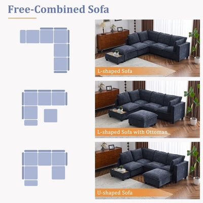 Whisen 90" U-shaped Sectional Sofa Modular Sofa Couch With A Movable Ottoman , A Coffee Table With Hidden Charging Devices 2 Whisen 90" U-shaped Sectional Sofa Modular Sofa Couch With A Movable Ottoman , A Coffee Table With Hidden Charging Devices - Image 2