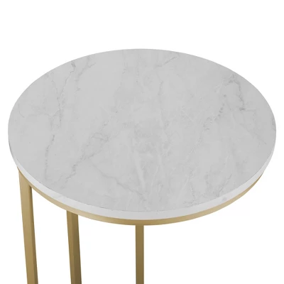 24" Modern Glam Round C Table Faux White Marble/Gold - Saracina Home 3 24" Modern Glam Round C Table Faux White Marble/Gold - Saracina Home - Image 3