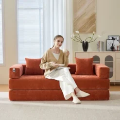 NicBex Modern Folding Chenille Futon Sofa Bed With Sleeping Mattress & Pillows,Convertible Floor Sleeper Couch For Living Room,Apartment -Baxton Studio Sale Shop GUEST e385c543 35bf 4b9d 806c 94c04dafaf0c