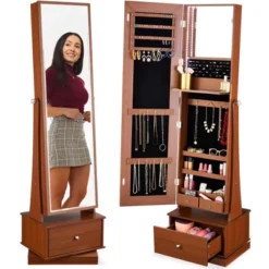 Best Choice Products 360 Swivel Standing Mirrored Jewelry Cabinet, LED-Lit Makeup Organizer W/ Mirror -Baxton Studio Sale Shop GUEST e3aed7ac 8a94 4088 972a 64ab063992cd