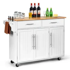 Costway Kitchen Island Trolley Cart Wood Top Rolling Storage Cabinet W/Knife Block WhiteBrown -Baxton Studio Sale Shop GUEST e3d92b6a c175 49fe b340 9115ab6f6b29