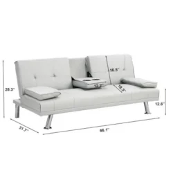 66'' Sofa Bed With Armrest Two Holders WOOD FRAME, STAINLESS LEG, FUTON WHITE PVC -Baxton Studio Sale Shop GUEST e3e88dc2 72ea 4f3d a3f3 fb1c0a95861a