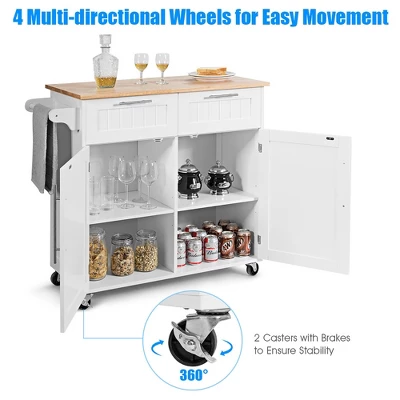 Costway Rolling Kitchen Cart Island Heavy Duty Storage Trolley Cabinet Utility White 7 Costway Rolling Kitchen Cart Island Heavy Duty Storage Trolley Cabinet Utility White - Image 7