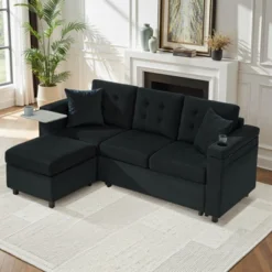 Convertible Sleeper Sofa, Pull Out Sofa With Storage, 84" L-Shaped Sofa Bed With Storage Chaise For Living Room, Apartment, Small Space -Baxton Studio Sale Shop GUEST e413958c a3d2 4966 8c52 f37f8a5ed2b5