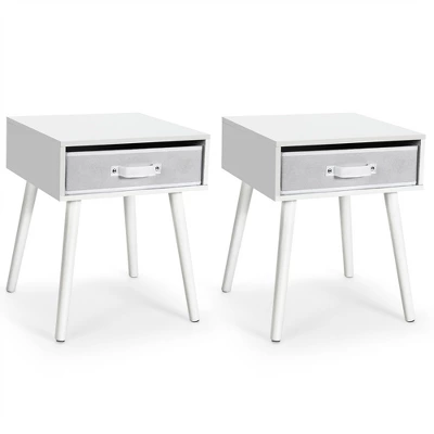 Costway Set Of 2 Mid-Century Nightstand End Accent Bedside Table W/ Drawer Rustic WhiteBrown 10 Costway Set Of 2 Mid-Century Nightstand End Accent Bedside Table W/ Drawer Rustic WhiteBrown - Image 10