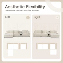 114''W Corduroy L-Shaped Sectional Sofa With Bluetooth Speakers, USB Charger, Cup Holders And Ottoman - ModernLuxe -Baxton Studio Sale Shop GUEST e59b0d6d d30f 44fa 94df 1efc81c3a899