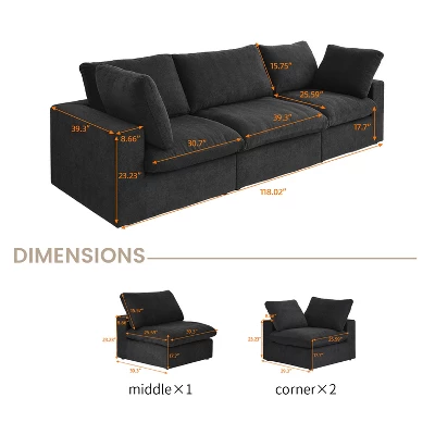120.45" Cloud Modular Sectional Sofa With Thick Cushion, Minimalist Convertible Couch Deep Seat Couches For Living Room Sofa Sets 5 120.45" Cloud Modular Sectional Sofa With Thick Cushion, Minimalist Convertible Couch Deep Seat Couches For Living Room Sofa Sets - Image 5