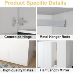 TIRAMISUBEST White 4-Door Wardrobe With Mirror - Freestanding Armoire Closet With 2 Hanging Rods For Bedroom Storage (74"H) 11 TIRAMISUBEST White 4-Door Wardrobe With Mirror - Freestanding Armoire Closet With 2 Hanging Rods For Bedroom Storage (74"H) -Baxton Studio Sale Shop GUEST e65f1734 a546 4b70 becf e2712209e794