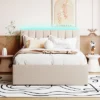 Queen/Full/Twin Size Teddy Fleece Upholstered Platform Bed With Trundle Bed And LED Lights-ModernLuxe