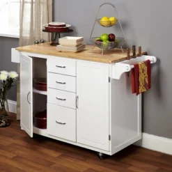 Cottage Country Wood Top Kitchen Cart White - Buylateral -Baxton Studio Sale Shop GUEST e6c0e569 06e3 4efa 8777 0544b0519137