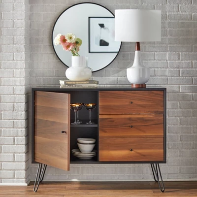 Rodan Mid-Century Modern 1 Door With 3 Drawer Buffet Black/White - Lifestorey 2 Rodan Mid-Century Modern 1 Door With 3 Drawer Buffet Black/White - Lifestorey - Image 2