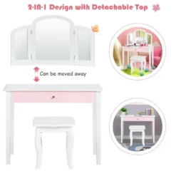 Costway Kids Vanity Set Princess Makeup Dressing Play Table Set W/Mirror White Pink -Baxton Studio Sale Shop GUEST e737b925 e9e2 414f b47f af4aa94c6f8c