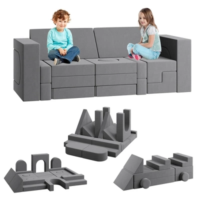 Kids Couch For Building Fort Toy,22pcs DIY Toddler Sofa,Velvet Toddler Futon Sofa Bed For Playroom, Bedroom,Grey 16 Kids Couch For Building Fort Toy,22pcs DIY Toddler Sofa,Velvet Toddler Futon Sofa Bed For Playroom, Bedroom,Grey - Image 16