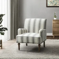 Venere Bedroom Wooden Upholstered Armchair With Nailhead Trim And Unique Stripe Design | ARTFUL LIVING DESIGN -Baxton Studio Sale Shop GUEST e787340c aa84 4536 8e50 90f677db0558