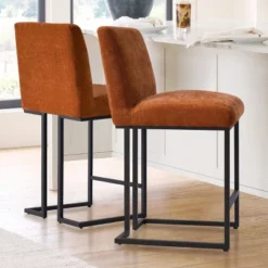 Set Of 2 Mason 25" Contemporary Armless Upholstered Fabric With Black Metal Sled Legs Counter Height Barstools-The Pop Maison -Baxton Studio Sale Shop GUEST e7f94439 4fc7 44b2 9eea d7f1cf22f7c2